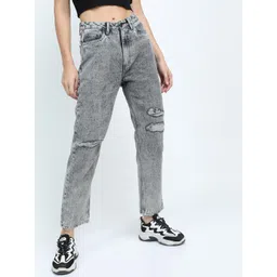 Tokyo Talkies Women Grey Straight Fit Mildly Distressed Heavy Fade Jeans-picture-24
