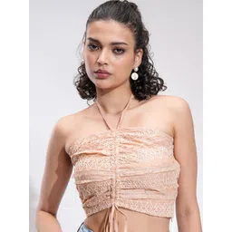 Tokyo Talkies Women Halter Neck Tube Self Design Crop Top-picture-13