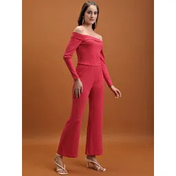 Tokyo Talkies Women Knitted Off Shoulder Top With Flared Trouser Co-Ords-picture-29