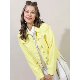 Tokyo Talkies Women Lime Green Solid Denim Jacket-image-35