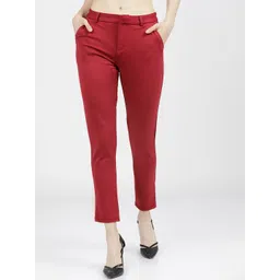 Tokyo Talkies Women Maroon Slim Fit Trousers-picture-42