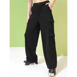 Tokyo Talkies Women Mid-Rise Knitted Straight Fit Cargos Trousers-picture-21