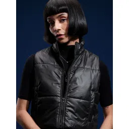 Tokyo Talkies Women Mock Collar Solid Casual Gilet Jacket-picture-16