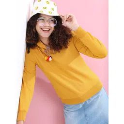 Tokyo Talkies Women Mustard Solid Hooded Sweatshirt-picture-42