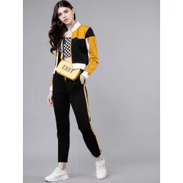 Tokyo Talkies Women Mustard Yellow & Black Colourblocked Crop Sweatshirt-picture-21