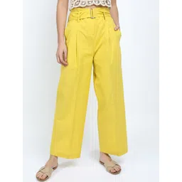 Tokyo Talkies Women Mustard Yellow Flared Trousers-picture-12