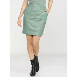 Tokyo Talkies Women Olive Green Coloured Solid Slim-Fit A-Line Mini Skirt-picture-24