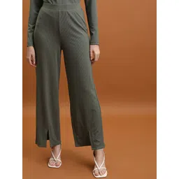 Tokyo Talkies Women Olive Green Mid-Rise Flared Trousers-image-36