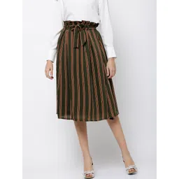 Tokyo Talkies Women Olive Green Striped A-Line Midi Skirt-picture-39