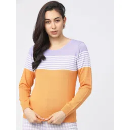 Tokyo Talkies Women Orange & Purple Colourblocked Pullover-picture-18