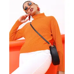 Tokyo Talkies Women Orange Self Design Pullover-picture-25