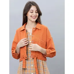 Tokyo Talkies Women Orange Solid Denim Jacket-picture-17