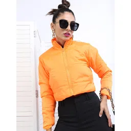 Tokyo Talkies Women Orange Solid Polyester Crop Puffer Jacket-picture-16