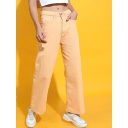 Tokyo Talkies Women Orange Solid Regular Fit Cotton Jeans-picture-36