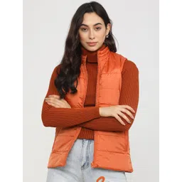 Tokyo Talkies Women Orange Striped Puffer Jacket-picture-18