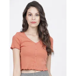 Tokyo Talkies Women Orange V-Neck T-shirt-picture-24