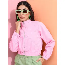 Tokyo Talkies Women Pink Crop Tailored Jacket-picture-22