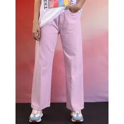 Tokyo Talkies Women Pink Wide Leg Mid-Rise Highly Distressed Jeans-picture-38