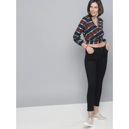Tokyo Talkies Women Red Checked Cropped Wrap Top-picture-37
