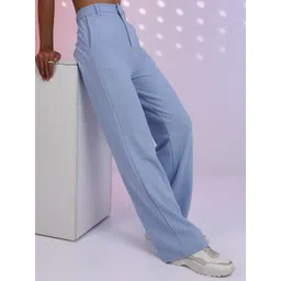 tokyo talkies Women Regular Fit Blue Cotton Blend Trousers-picture-16