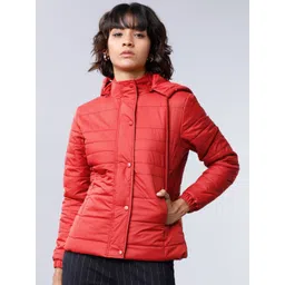 Tokyo Talkies Women Rust Brown Solid Hooded Puffer Jacket-picture-20