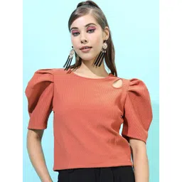 Tokyo Talkies Women Rust Cutout Shoulder Crop Top-picture-18