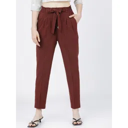 Tokyo Talkies Women Rust Tapered Fit High-Rise Pleated Trousers-picture-27