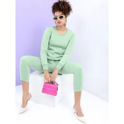 Tokyo Talkies Women Sea Green Solid Round Neck Sweatshirt-picture-43