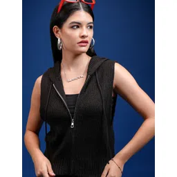 Tokyo Talkies Women Self Design Hooded Sweater With Zip Detail-picture-14