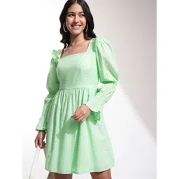 Tokyo Talkies Women Self Design Puff Sleeve Fit & Flare Mini Dress-picture-42