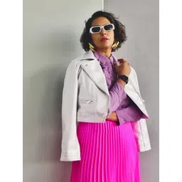 Tokyo Talkies Women Silver Crop Biker Jacket-picture-31