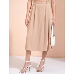 tokyo talkies Women Solid A-line Beige Skirt-picture-19