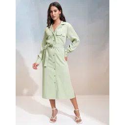 Tokyo Talkies Women Solid Buttondown Shirt Midi Dress-picture-20