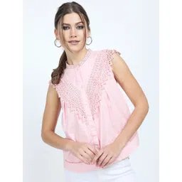 Tokyo Talkies Women Solid Mandarin Collar Pure Cotton Top-picture-19