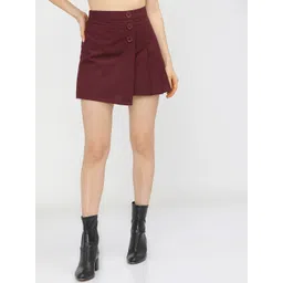 tokyo talkies Women Solid Skorts Maroon Skirt-picture-26