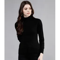 tokyo talkies Women Solid Turtle Neck Black Sweater-picture-14