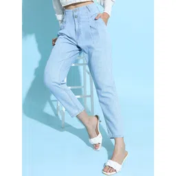 Tokyo Talkies Women Stunning Blue Mom Fit Cropped Jeans-picture-35