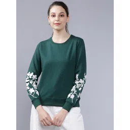 Tokyo Talkies Women Teal Green Solid Sweatshirt-image-40