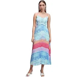 tokyo talkies Women's Chic & Vibrant Tie-Dye Pleated Midi Dress | Flowy Silhouette for Effortless Elegance Spaghetti Straps | Sleeveless-picture-18
