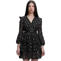 tokyo talkies Women's Chic Cut-Out Ruffle Dress with Long Bishop Sleeves A Playful Yet Elegant Short Dress for Every Occasion-picture-21