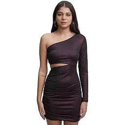 tokyo talkies Womens Dresses for Women | One Shoulder | Long Sleeve | Mini Dress | Cut-Out | Cinched Waist | Elegant & Chic | Dress for Women | Women Dress | Stylish Women Dress-picture-36