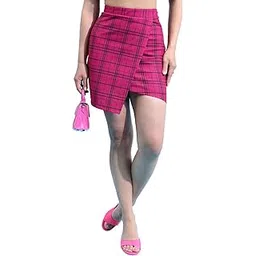 tokyo talkies Women's High-Waist Checkered Overlap Wrap Mini Skirt | Trendy & Chic | Women Skirt | Skirts for Women-picture-27