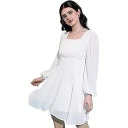 tokyo talkies Women's Long Sleeves Square Neck Self Design Dresses | Stylish Dresses | Casual Dresses-picture-14