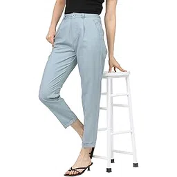 tokyo talkies Women's Regular Fit Peg Trousers | Stretchable Trousers| High-Rise-picture-36