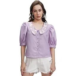 tokyo talkies Women's Regular Fit Shirts | Solid | Short Sleeves | Club Collar-picture-32