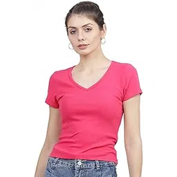tokyo talkies Women's Regular Fit Tshirts | Solid | Short Sleeves | V-Neck | Western Tshirts-picture-22