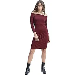 tokyo talkies Women's Ribbed Bodycon Dress | Broad Neck & Long Sleeves | Sleek, Stylish & Effortlessly Chic-picture-31