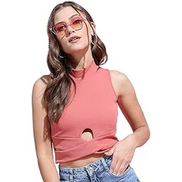 Tokyo Talkies Women's Round Neck Fitted Crop Top | Sleeveless | Chic & Versatile Cut Out | Perfect for Casual & Layered Looks | Tops for Woman | Women Tops | Women Crop Top-picture-38