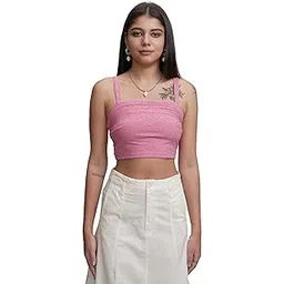 Tokyo Talkies Women's Schiffli Shoulder Strap Crop Top | Fitted & Chic | Perfect for Summer & Casual Outings | Tops for Woman | Women Tops | Women Crop Top-picture-37