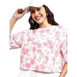 tokyo talkies Women's Short Sleeves Round Neck Printed Tshirts | Mickey Mouse Print Stylish | Casual-picture-53